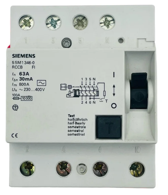 Siemens 5SM1346-0 Residual Current Circuit Breaker 4P 63A 30mA